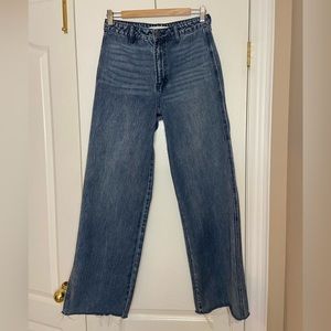 Hidden High Rise Wide Leg Raw Hem Jeans
